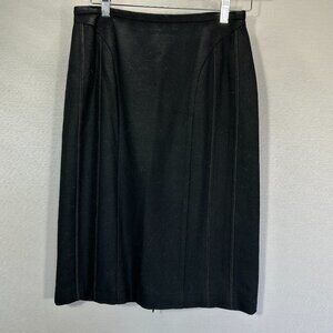 Harve Benard Skirt Womens 6 Black Wool Pencil Back Zip Lined Zip Vent Midi